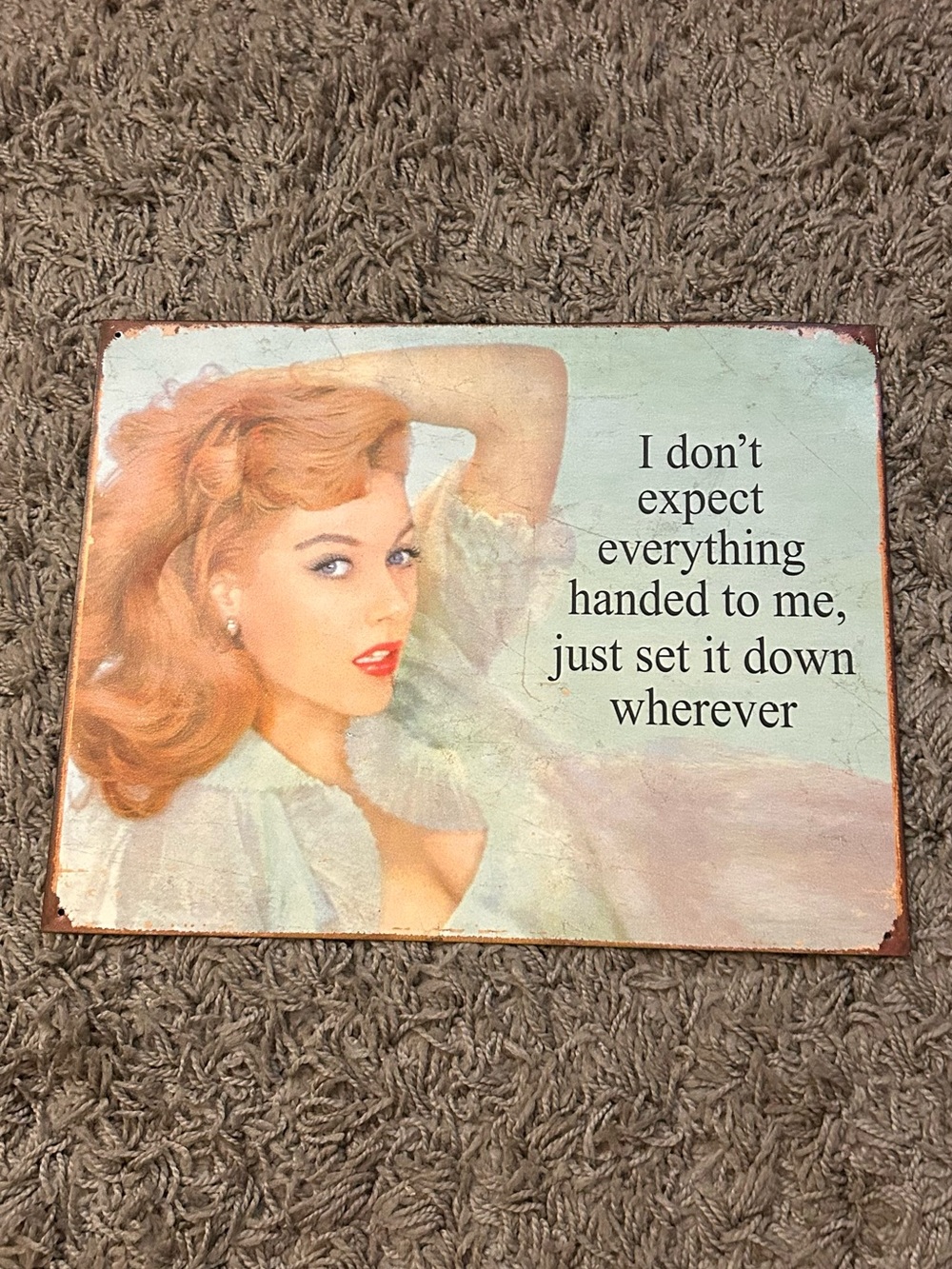 Vintage Style Teal and Peach Decorative Wall Plaque - Humorous Pin-Up Quote